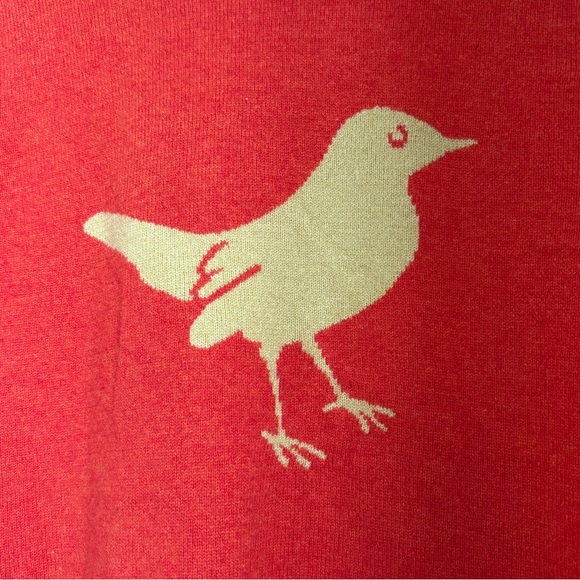 J Crew cashmere crew sweater bird intarsia orange and yellow XS - Picture 2 of 4